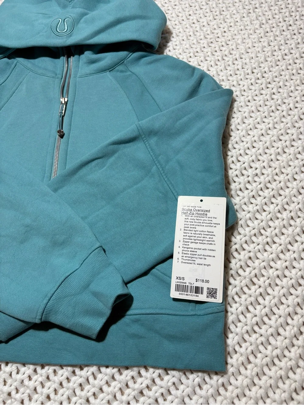 lululemon tidal teal scuba oversized half zip hoodie size xs/s